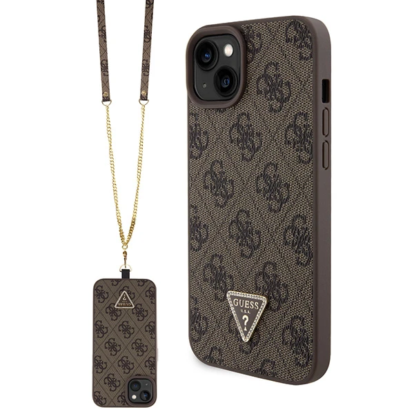 Apple iPhone 15 Plus Guess dėklas Crossbody 4G Metal Logo (GUHCP15MP4TDSCPW) rudos spalvos aprašymas - Prekės nuotrauka