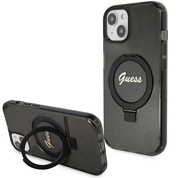 Apple iPhone 15 Plus Guess dėklas Ring Stand Script Glitter MagSafe (GUHMP15MHRSGSK) juodos spalvos aprašymas - Prekės nuotrauka Apple iPhone 15 Plus Guess dėklas Ring Stand Script Glitter MagSafe (GUHMP15MHRSGSK) juodos spalvos aprašymas - Prekės nuotrauka