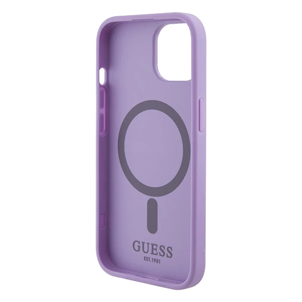 Apple iPhone 15 Plus Guess dėklas Saffiano MagSafe (GUHMP15MPSAHMCU) violetinės spalvos aprašymas - Prekės nuotrauka
