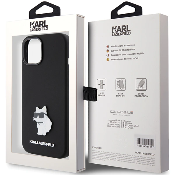 Apple iPhone 15 Plus Karl Lagerfeld silikoninis dėklas Choupette Metal Pin (KLHCP15MSMHCNPK) juodos spalvos aprašymas - Prekės nuotrauka Apple iPhone 15 Plus Karl Lagerfeld silikoninis dėklas Choupette Metal Pin (KLHCP15MSMHCNPK) juodos spalvos aprašymas - Prekės nuotrauka