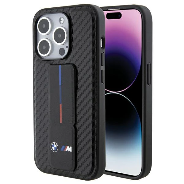 Apple iPhone 15 Pro BMW dėklas Grip Stand Smooth & Carbon (BMHCP15LGSPCCK) juodos spalvos aprašymas - Prekės nuotrauka Apple iPhone 15 Pro BMW dėklas Grip Stand Smooth & Carbon (BMHCP15LGSPCCK) juodos spalvos aprašymas - Prekės nuotrauka