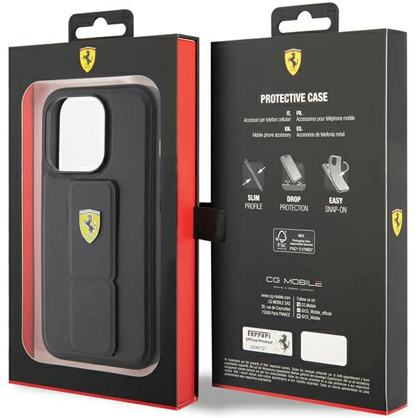 Apple iPhone 15 Pro Ferrari dėklas Grip Stand (FEHCP15LGSPSIK) juodos spalvos aprašymas - Prekės nuotrauka