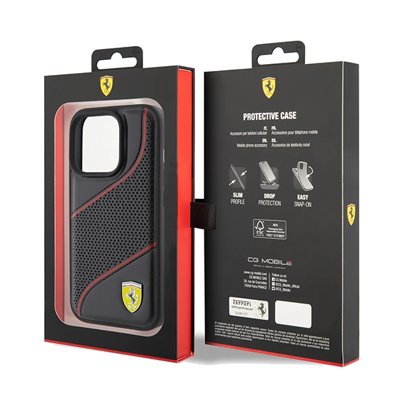 Apple iPhone 15 Pro Ferrari dėklas Perforated Waves Metal Logo (FEHCP15LPWAK) juodos spalvos aprašymas - Prekės nuotrauka