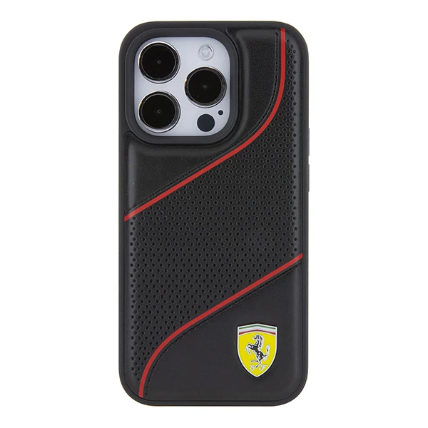 Apple iPhone 15 Pro Ferrari dėklas Perforated Waves Metal Logo (FEHCP15LPWAK) juodos spalvos aprašymas - Prekės nuotrauka