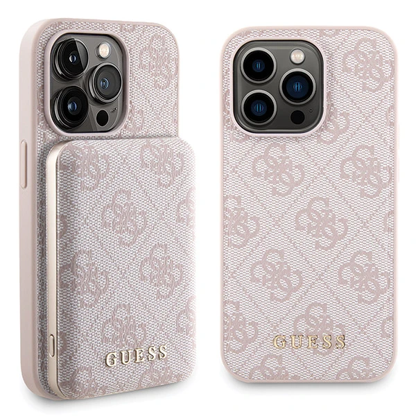 Apple iPhone 15 PRO Guess dėklas + Powerbank MagSafe 4G Metal Logo 5000mAh (GUBPM5P15L4GEMGP) rožinės spalvos aprašymas - Prekės nuotrauka