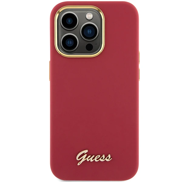 Apple iPhone 15 Pro Guess dėklas Silicone Script Metal Logo & Frame (GUHCP15LSMBSLM) raudonos spalvos aprašymas - Prekės nuotrauka Apple iPhone 15 Pro Guess dėklas Silicone Script Metal Logo & Frame (GUHCP15LSMBSLM) raudonos spalvos aprašymas - Prekės nuotrauka