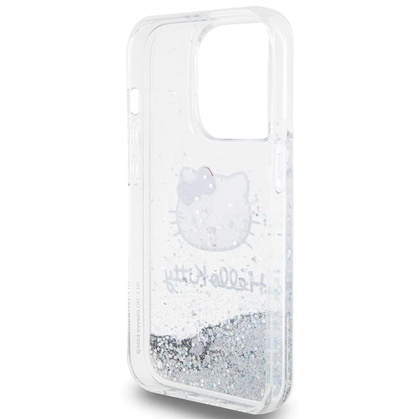 Apple iPhone 15 Pro Hello Kitty dėklas Liquid Glitter Charms Kitty Head (HKHCP15LLIKHET) sidabrinės spalvos aprašymas - Prekės nuotrauka