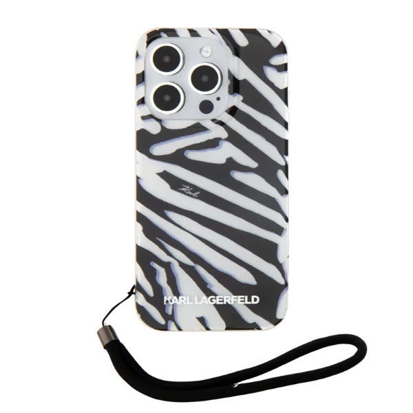 Apple iPhone 15 Pro Karl Lagerfeld dėklas IML Zebra Pattern & Cord (KLHCP15LHZBPKCCK) juodos spalvos aprašymas - Prekės nuotrauka