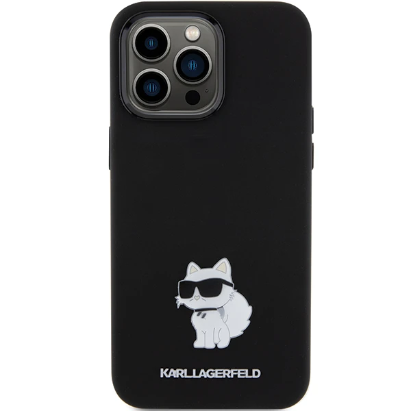 Apple iPhone 15 Pro Karl Lagerfeld silikoninis dėklas Choupette Metal Pin (KLHCP15LSMHCNPK) juodos spalvos aprašymas - Prekės nuotrauka
