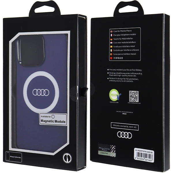 Dėklas Apple iPhone 15 Pro Max Audi IML Big Logo MagSafe (AU-IMLMIP15PM-Q5/D2-BE) mėlynos spalvos aprašymas - Prekės nuotrauka