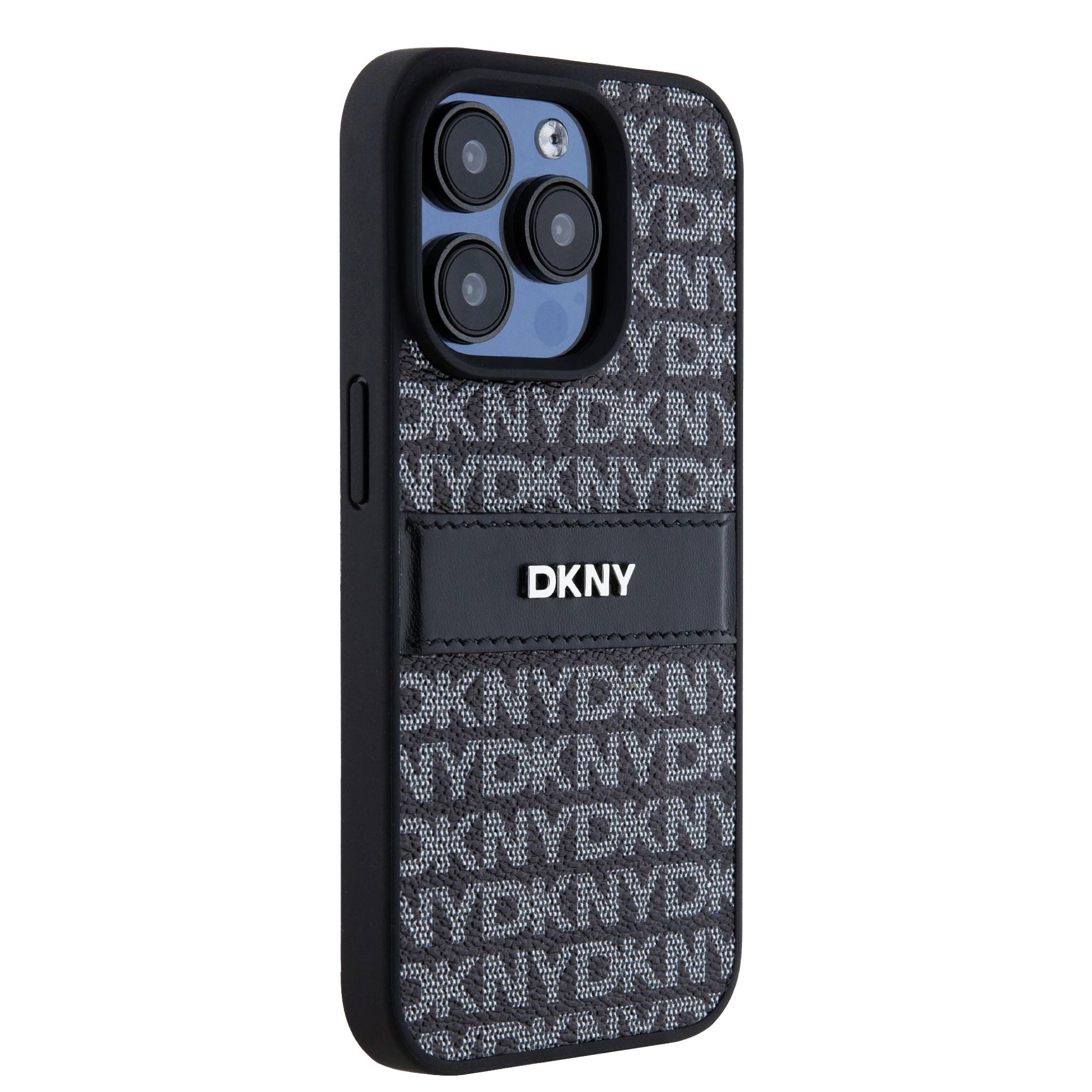 Apple iPhone 15 Pro Max DKNY dėklas odinis Mono Stripe & Metal Logo (DKHCP15XPRTHSLK) juodos spalvos aprašymas - Prekės nuotrauka