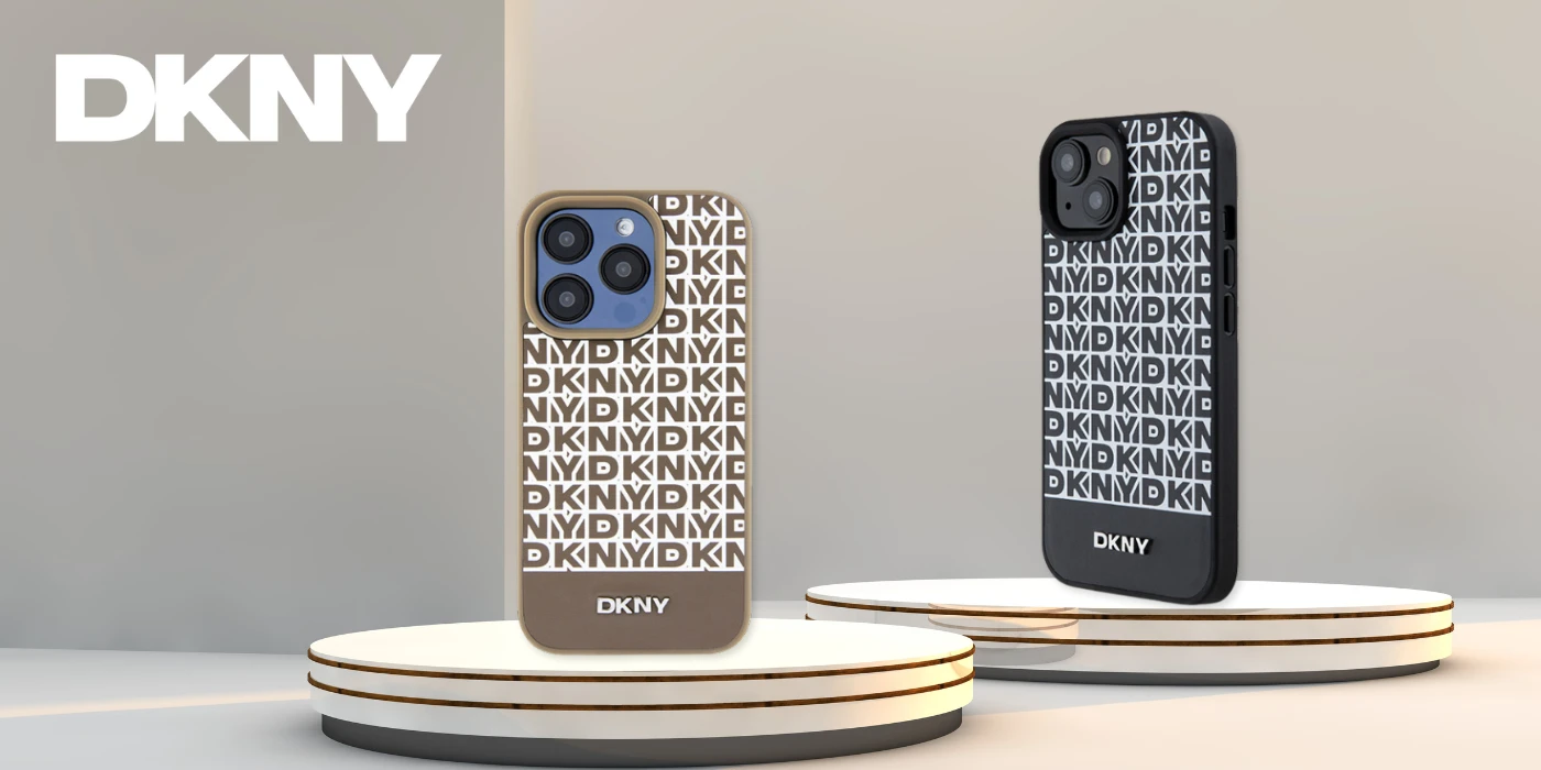Apple iPhone 15 Pro Max DKNY odinis dėklas Printed Pattern Metal Logo MagSafe (DKHMP15XPSOSPW) rudos spalvos aprašymas - Prekės nuotrauka