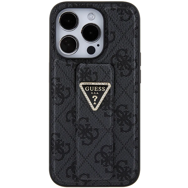 Apple iPhone 15 Pro Max Guess Hardcase Grip Stand 4G Triangle Strass (GUHCP15XPGS4TDK) telefono dėklas juodos spalvos aprašymas - Prekės nuotrauka Apple iPhone 15 Pro Max Guess Hardcase Grip Stand 4G Triangle Strass (GUHCP15XPGS4TDK) telefono dėklas juodos spalvos aprašymas - Prekės nuotrauka