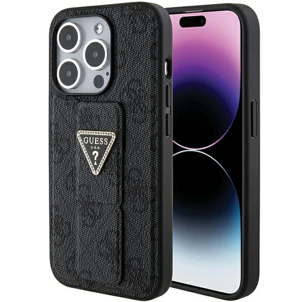 Apple iPhone 15 Pro Max Guess Hardcase Grip Stand 4G Triangle Strass (GUHCP15XPGS4TDK) telefono dėklas juodos spalvos aprašymas - Prekės nuotrauka Apple iPhone 15 Pro Max Guess Hardcase Grip Stand 4G Triangle Strass (GUHCP15XPGS4TDK) telefono dėklas juodos spalvos aprašymas - Prekės nuotrauka