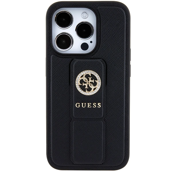 Apple iPhone 15 Pro Max Guess Hardcase Grip Stand 4G Saffiano Strass (GUHCP15XPGSSADK) telefono dėklas juodos spalvos aprašymas - Prekės nuotrauka Apple iPhone 15 Pro Max Guess Hardcase Grip Stand 4G Saffiano Strass (GUHCP15XPGSSADK) telefono dėklas juodos spalvos aprašymas - Prekės nuotrauka