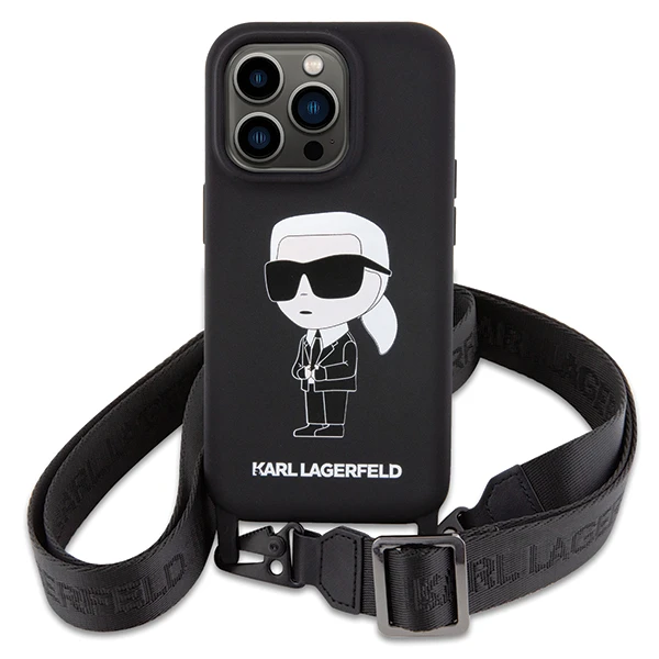 Apple iPhone 15 Pro Max Karl Lagerfeld dėklas juodos spalvos Crossbody silikoninis Ikonik (Klhcp15xcbsknk) juodos spalvos aprašymas - Prekės nuotrauka