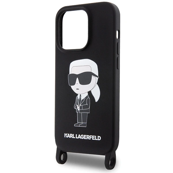 Apple iPhone 15 Pro Max Karl Lagerfeld dėklas juodos spalvos Crossbody silikoninis Ikonik (Klhcp15xcbsknk) juodos spalvos aprašymas - Prekės nuotrauka