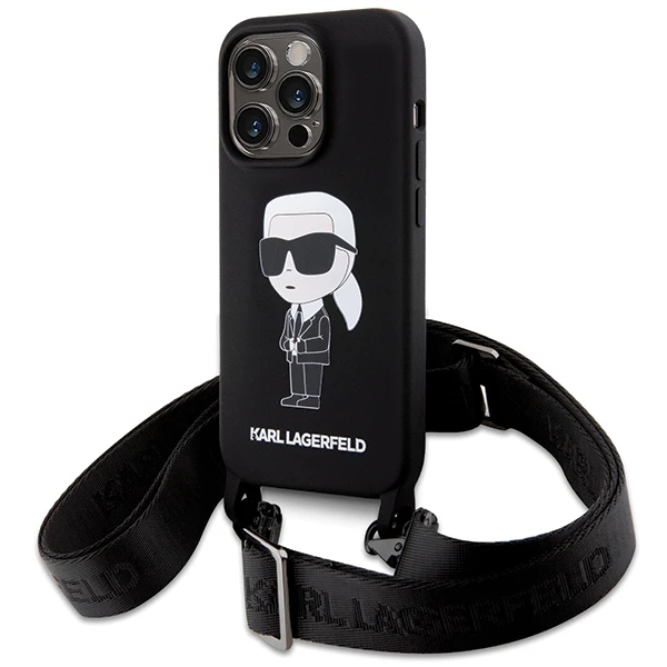 Apple iPhone 15 Pro Max Karl Lagerfeld dėklas juodos spalvos Crossbody silikoninis Ikonik (Klhcp15xcbsknk) juodos spalvos aprašymas - Prekės nuotrauka