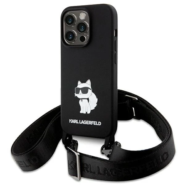 Apple iPhone 15 Pro Max Karl Lagerfeld dėklas Crossbody silikoninis Choupette (KLHCP15XSCBSCNK) juodos spalvos aprašymas - Prekės nuotrauka