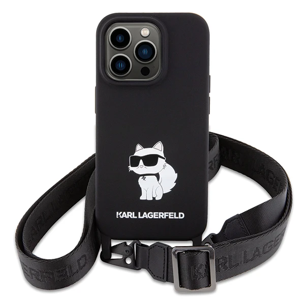Apple iPhone 15 Pro Max Karl Lagerfeld dėklas Crossbody silikoninis Choupette (KLHCP15XSCBSCNK) juodos spalvos aprašymas - Prekės nuotrauka