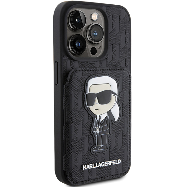 Apple iPhone 15 Pro Max Karl Lagerfeld dėklas Saffiano Cardslots and Stand Monogram Ikonik Patch (KLHCP15XSAKKNSCK) juodos spalvos aprašymas - Prekės nuotrauka Apple iPhone 15 Pro Max Karl Lagerfeld dėklas Saffiano Cardslots and Stand Monogram Ikonik Patch (KLHCP15XSAKKNSCK) juodos spalvos aprašymas - Prekės nuotrauka