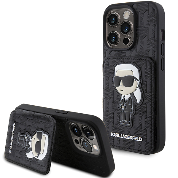 Apple iPhone 15 Pro Max Karl Lagerfeld dėklas Saffiano Cardslots and Stand Monogram Ikonik Patch (KLHCP15XSAKKNSCK) juodos spalvos aprašymas - Prekės nuotrauka Apple iPhone 15 Pro Max Karl Lagerfeld dėklas Saffiano Cardslots and Stand Monogram Ikonik Patch (KLHCP15XSAKKNSCK) juodos spalvos aprašymas - Prekės nuotrauka