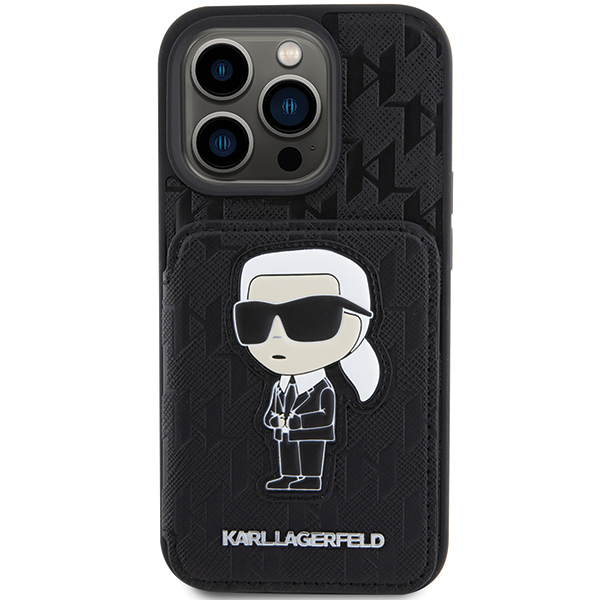 Apple iPhone 15 Pro Max Karl Lagerfeld dėklas Saffiano Cardslots and Stand Monogram Ikonik Patch (KLHCP15XSAKKNSCK) juodos spalvos aprašymas - Prekės nuotrauka Apple iPhone 15 Pro Max Karl Lagerfeld dėklas Saffiano Cardslots and Stand Monogram Ikonik Patch (KLHCP15XSAKKNSCK) juodos spalvos aprašymas - Prekės nuotrauka