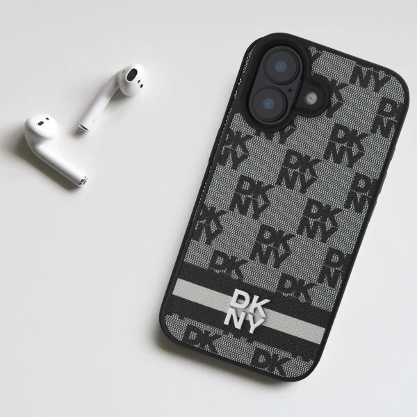 Apple iPhone 16 DKNY Checkered Pattern & Printed Stripes (DKHCP16SPCPTSSK) dėklas telefonui juodos spalvos aprašymas - Prekės nuotrauka