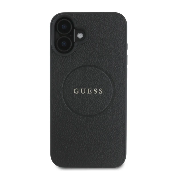 Apple iPhone 16 Guess Grained Gold Ring MagSafe (GUHMP16SPGHSMMK) dėklas telefonui juodos spalvos aprašymas - Prekės nuotrauka Apple iPhone 16 Guess Grained Gold Ring MagSafe (GUHMP16SPGHSMMK) dėklas telefonui juodos spalvos aprašymas - Prekės nuotrauka