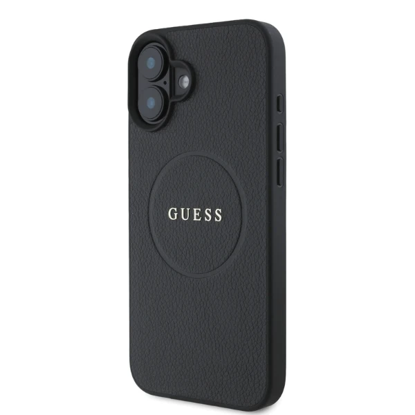 Apple iPhone 16 Guess Grained Gold Ring MagSafe (GUHMP16SPGHSMMK) dėklas telefonui juodos spalvos aprašymas - Prekės nuotrauka Apple iPhone 16 Guess Grained Gold Ring MagSafe (GUHMP16SPGHSMMK) dėklas telefonui juodos spalvos aprašymas - Prekės nuotrauka