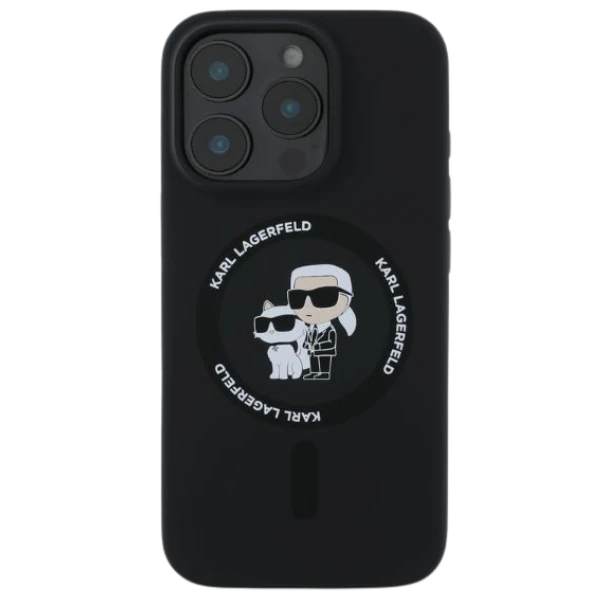 Apple iPhone 16 Plus Karl Lagerfeld Silicone Karl&Choupette Ring MagSafe (KLHMP16MSCMKCRHK) dėklas telefonui juodos spalvos aprašymas - Prekės nuotrauka
