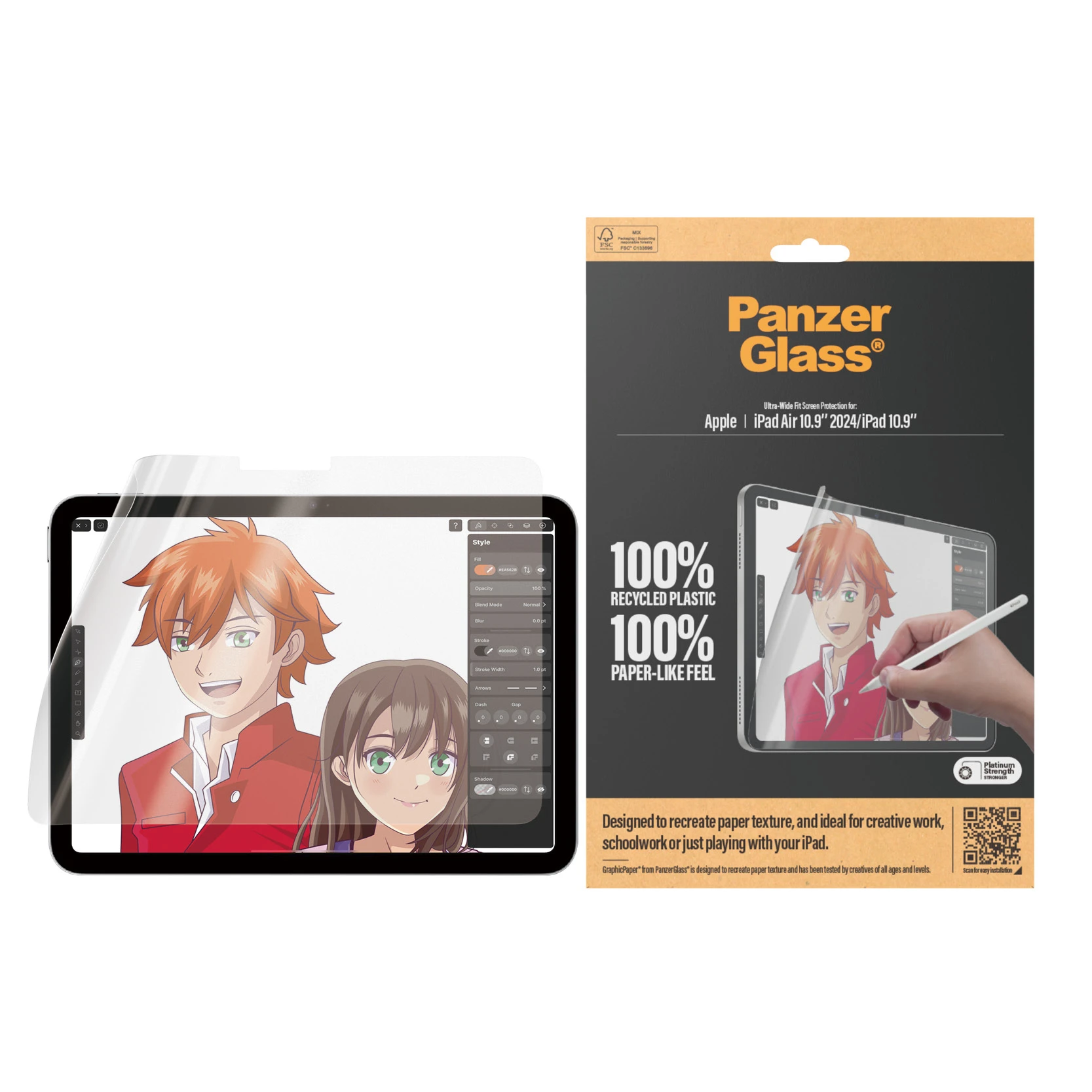 Panzer Glass Apsauginė plėvelė planšetei Apple iPad Air 10.9 (6GEN) PanzerGlass GraphicPaper Anti Glare, draugiškas dėklui, Ultra-wide Fit 2834 aprašymas - Prekės nuotrauka