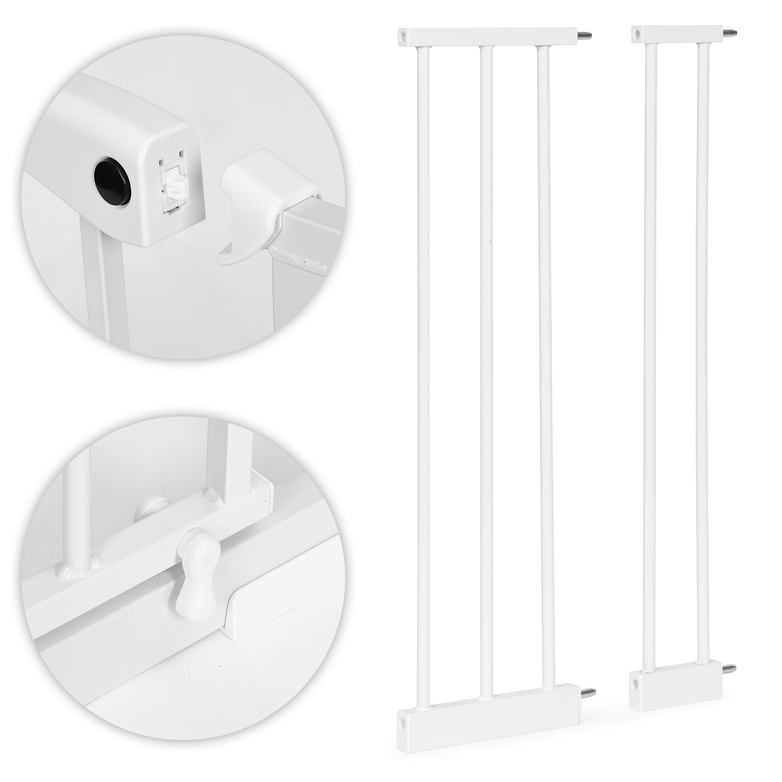 Apsauginiai varteliai, 74-105 cm, laiptams ir durims, plieniniai, papildomos sekcijos, balti, ECOTOYS aprašymas - Prekės nuotrauka