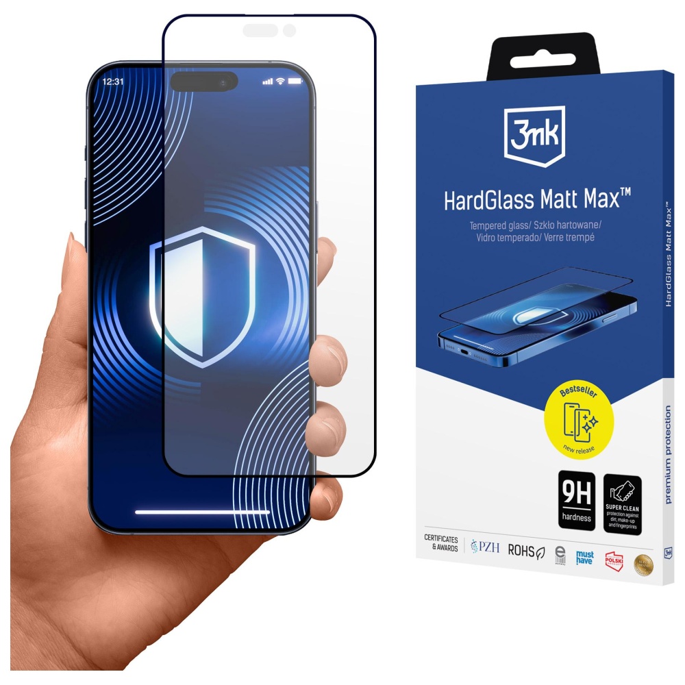 Apsauginis stiklas 3MK HardGlass Matt Max skirtas Apple Apple iPhone 17 Pro Max aprašymas - Prekės nuotrauka