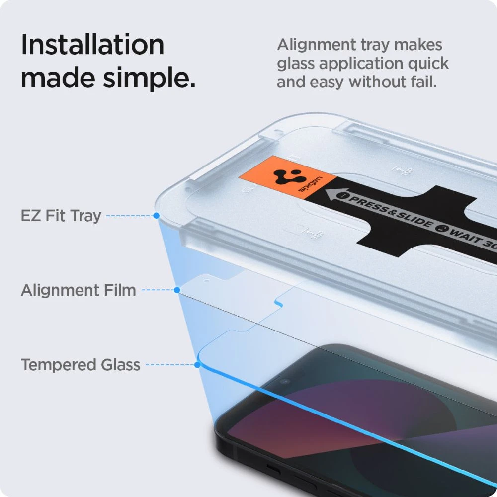 Apsauginis stiklas for iPhone 13 / 13 Pro / 14 with Spigen Glas.tR EZ FIT applicator (2 pcs.) aprašymas - Prekės nuotrauka