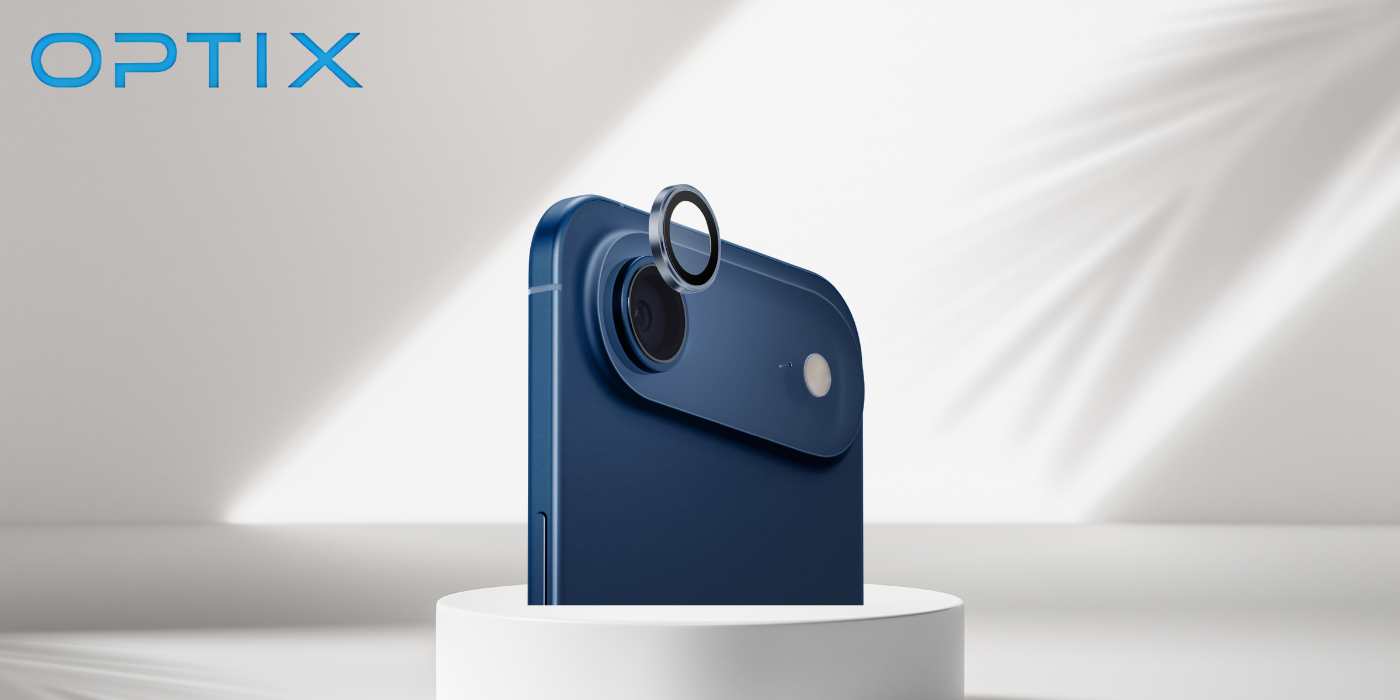 Apsauginis stiklas kameros objektyvui UNIQ Optix Aliuminio Camera Lens Protector skirtas iPhone Air su aplikatoriumi aprašymas - Prekės nuotrauka