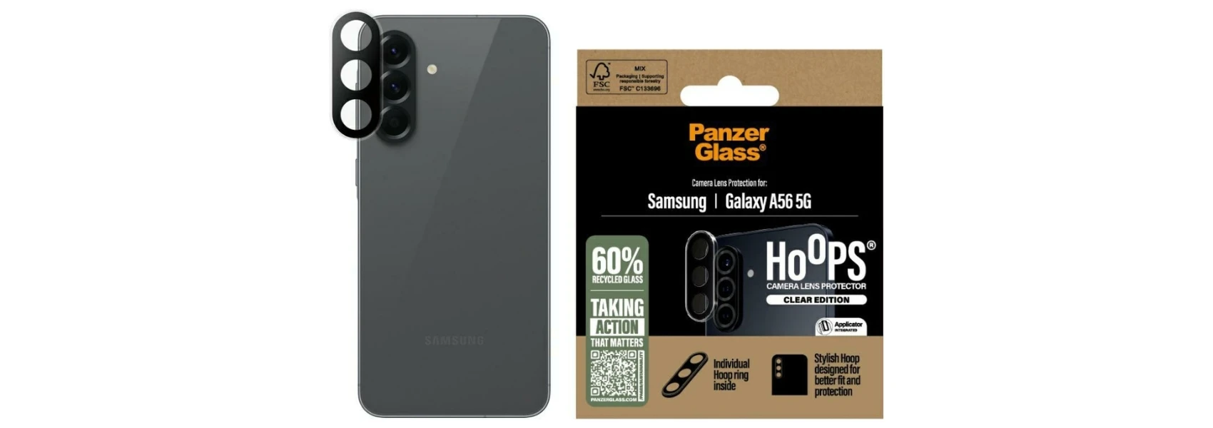 Panzer Glass Apsauginis stiklas objektyvui PanzerGlass Hoops Lens Protector Samsung Galaxy A56 5G skaidrus aprašymas - Prekės nuotrauka