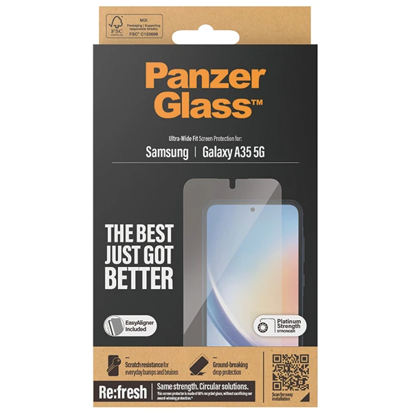 „Panzer Glass Apsauginis stiklas“ telefonas „Samsung Galaxy A25 5G PanzerGlass Ultra-Wide Fit“ ekrano apsauga, „Easy Aligner“ (P7335) aprašymas - Prekės nuotrauka