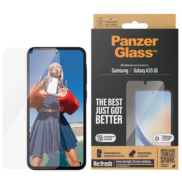 „Panzer Glass Apsauginis stiklas“ telefonas „Samsung Galaxy A25 5G PanzerGlass Ultra-Wide Fit“ ekrano apsauga, „Easy Aligner“ (P7335) aprašymas - Prekės nuotrauka