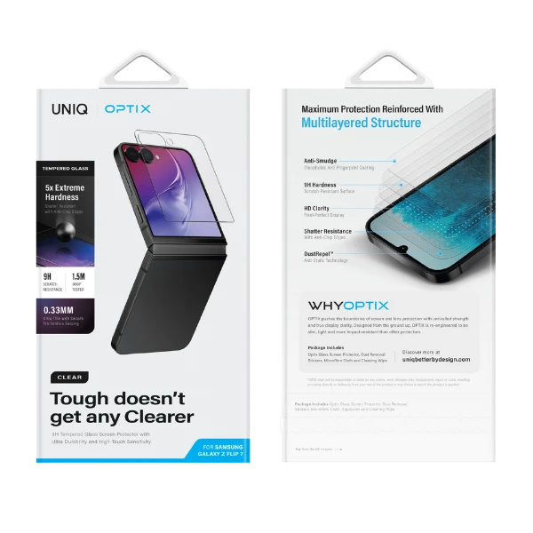 Apsauginis stiklas UNIQ Optix Clear į Samsung Galaxy Z Flip7 aprašymas - Prekės nuotrauka Apsauginis stiklas UNIQ Optix Clear į Samsung Galaxy Z Flip7 aprašymas - Prekės nuotrauka
