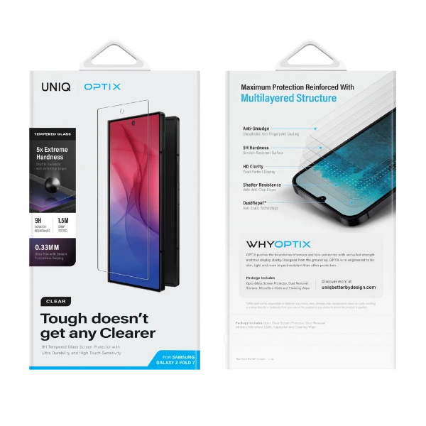 Apsauginis stiklas UNIQ Optix Clear į Samsung Galaxy Z Fold7 aprašymas - Prekės nuotrauka Apsauginis stiklas UNIQ Optix Clear į Samsung Galaxy Z Fold7 aprašymas - Prekės nuotrauka