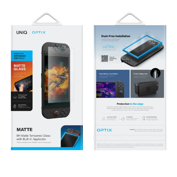 Apsauginis stiklas UNIQ Optix Matte skirtas Nintendo Switch 2 matowe aprašymas - Prekės nuotrauka