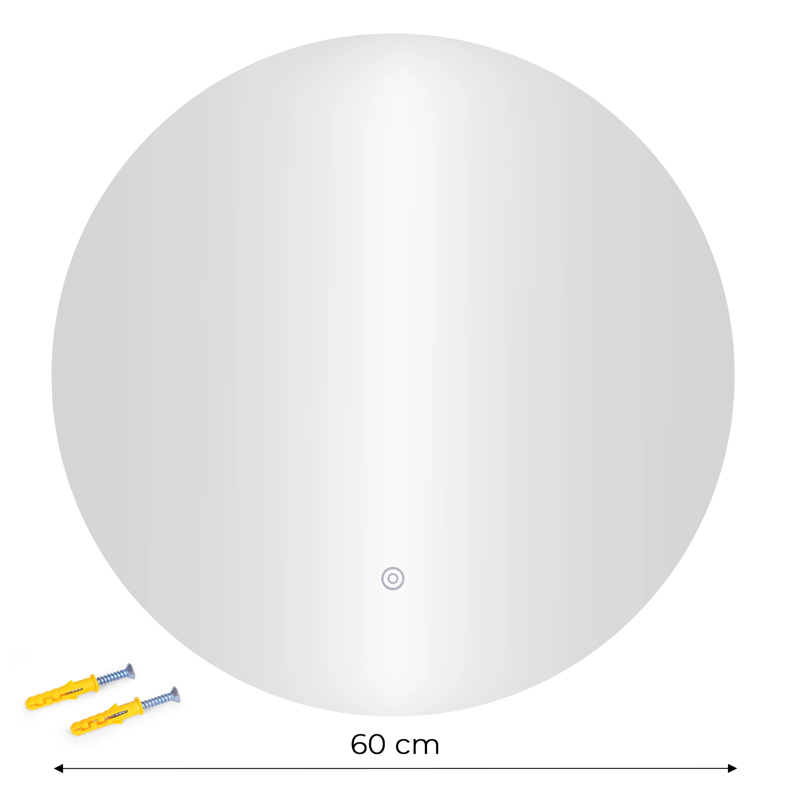 Apvalus LED vonios veidrodis, montuojamas ant sienos, 60 cm, 3 spalvų, jutiklinis jungiklis ModernHome aprašymas - Prekės nuotrauka