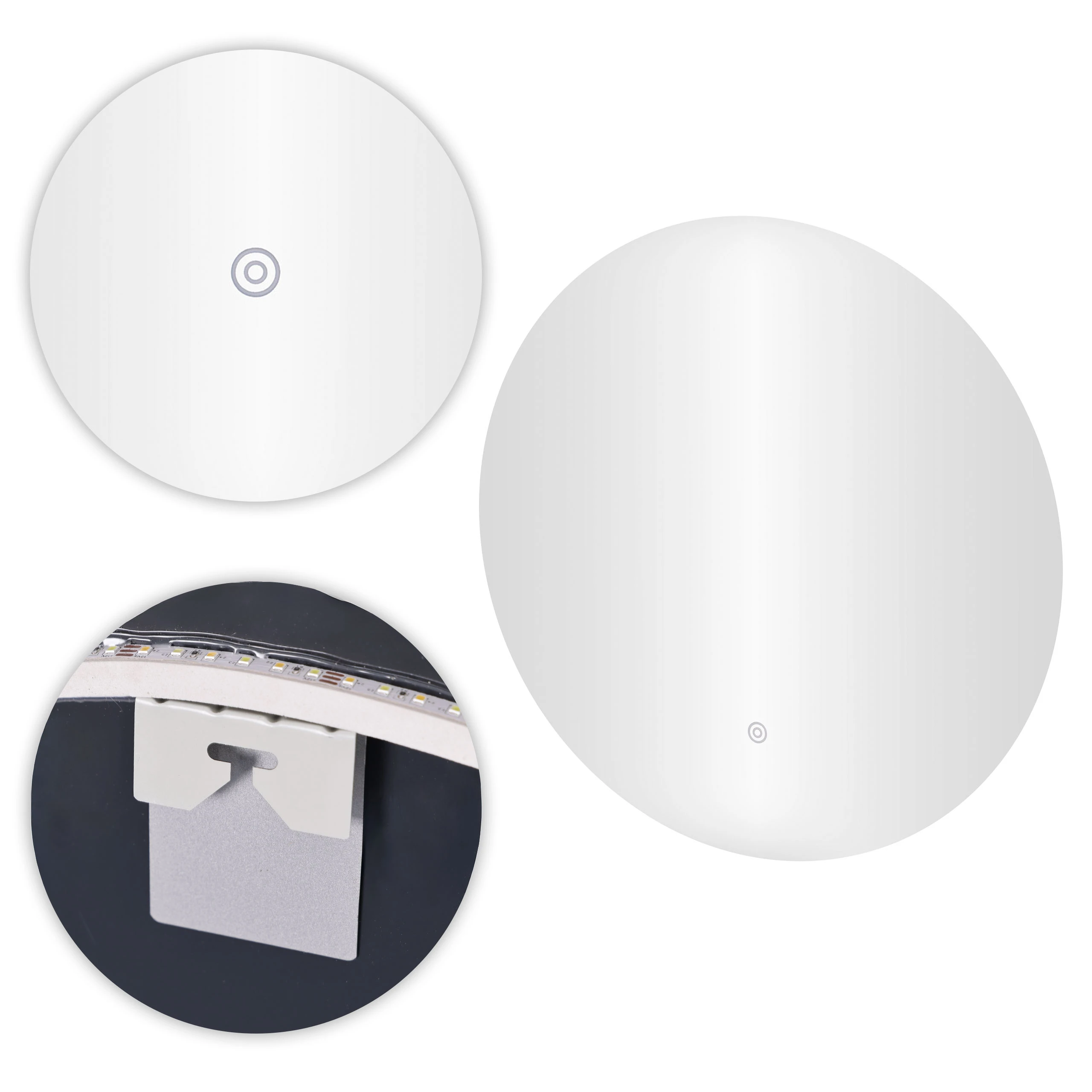 Apvalus LED vonios veidrodis, montuojamas ant sienos, 60 cm, 3 spalvų, jutiklinis jungiklis ModernHome aprašymas - Prekės nuotrauka