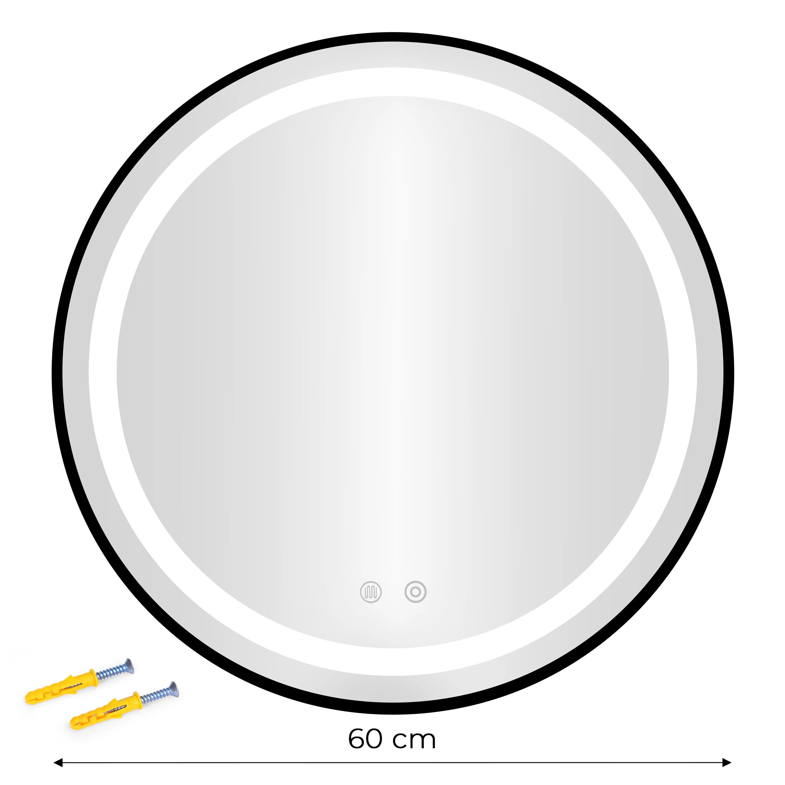 Apvalus LED vonios veidrodis, montuojamas ant sienos, 60 cm, 3 spalvų, jutiklinis jungiklis, ryškumo reguliavimas, ModernHome aprašymas - Prekės nuotrauka