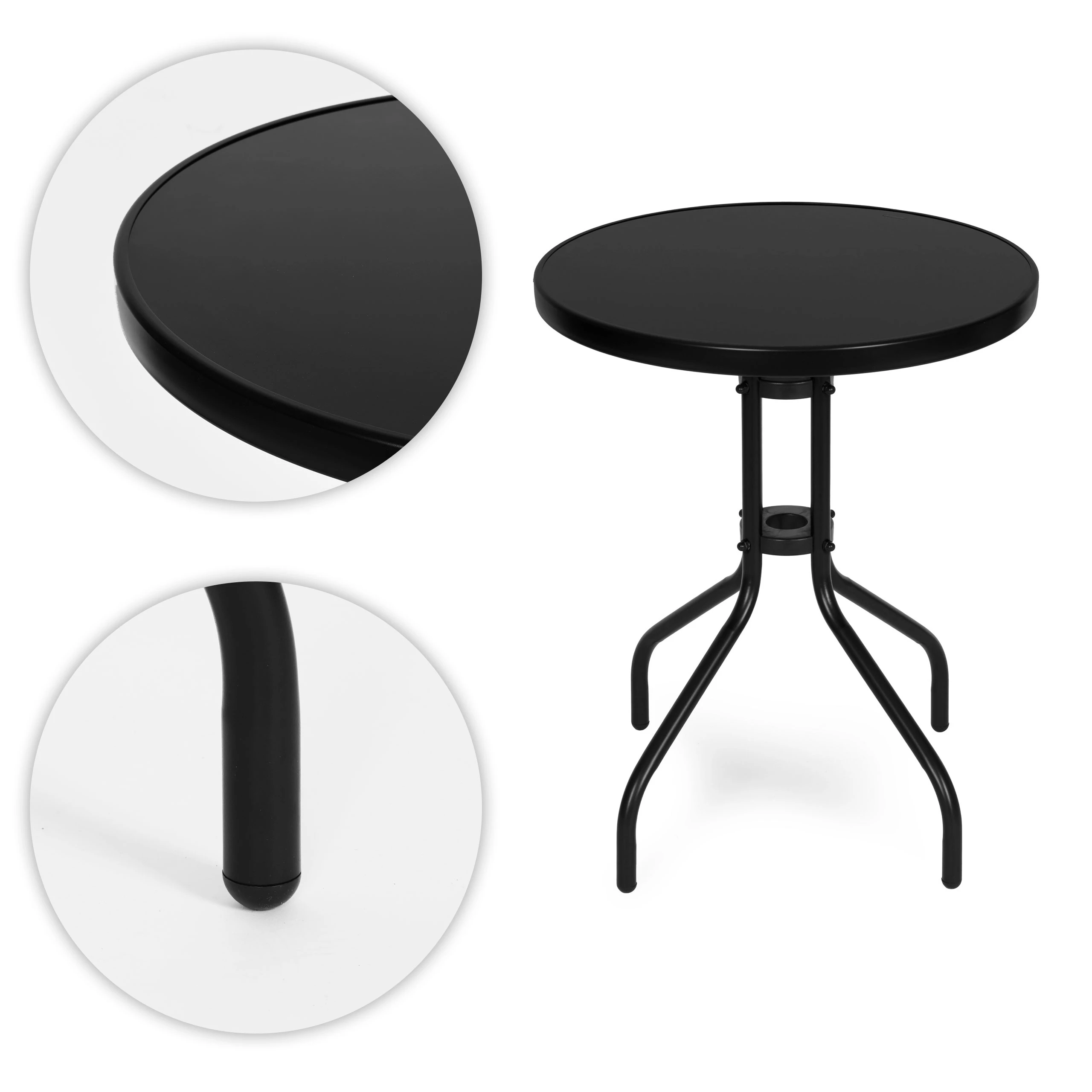 Lauko baldų komplektas Apvalus sodo stalas 60 cm, grūdinto stiklo stalas sodui, terasai ar balkonui, juodas MultiGarden aprašymas - Prekės nuotrauka