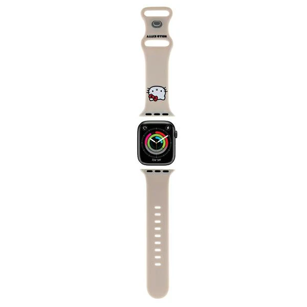 Apyrankė Apple Watch 1 / 2 / 3 / 4 / 5 / 6 / SE / 7 / 8 (38 / 40 / 41 mm) Hello Kitty dirželis silikoninis kitty galva (HKAWMSCHBLE) smėlio spalvos aprašymas - Prekės nuotrauka