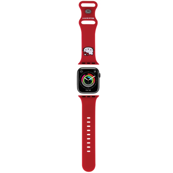 Apyrankė Apple Watch 1 / 2 / 3 / 4 / 5 / 6 / SE / 7 / 8 (38 / 40 / 41 mm) Hello Kitty Strap Silicone Kitty Head (HKAWMSCHBLR) raudonos spalvos aprašymas - Prekės nuotrauka