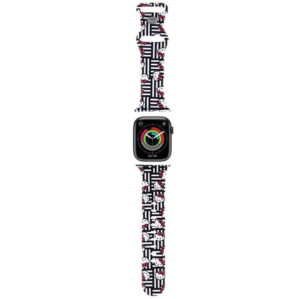 Apyrankė Apple Watch 1 / 2 / 3 / 4 / 5 / 6 / SE / 7 / 8 (38 / 40 / 41 mm) Hello Kitty Dirželis Strap Silicone Heads & Stripes (HKAWMSDIESK) juodos spalvos aprašymas - Prekės nuotrauka