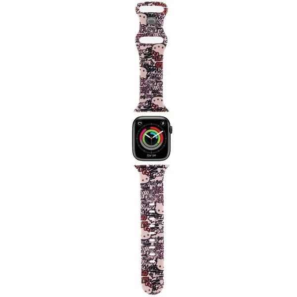 Apyrankė Apple Watch 1 / 2 / 3 / 4 / 5 / 6 / SE / 7 / 8 (38 / 40 / 41 mm) Hello Kitty Strap Silicone Tags Graffiti (HKAWMSDGPTP) rožinės spalvos aprašymas - Prekės nuotrauka